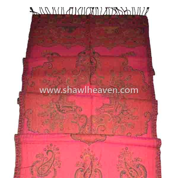 Bright pink ethnic boiled wool stole shawl